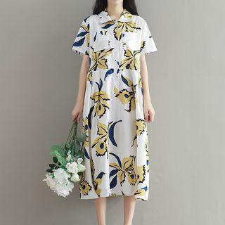 Floral Print Short Sleeve Collared Dress