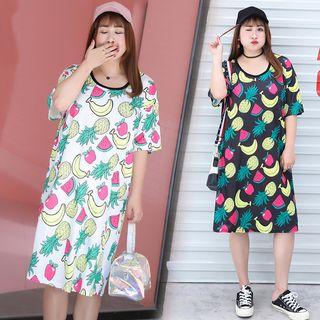 Elbow-sleeve Fruit Print Shift Dress