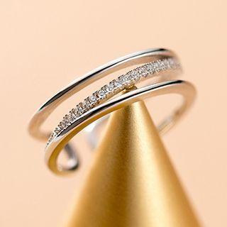 Rhinestone Layered Open Ring 1 Pc - S925 Sterling Silver Open Ring - One Size
