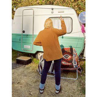 Mock-neck Ribbed Napped T-shirt