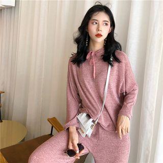Set: Plain Long-sleeve Hooded Top + Pants