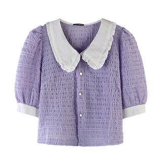 Short-sleeve Doll Collar Crochet Blouse