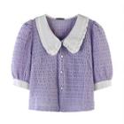 Short-sleeve Doll Collar Crochet Blouse