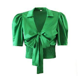Tie-strap Plain Cropped Blouse