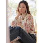 Frill-trim Corsage Floral Blouse Cream - One Size