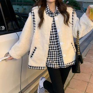 Fleece Panel Plaid Shirt / Fleece Button-up Vest