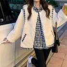 Fleece Panel Plaid Shirt / Fleece Button-up Vest