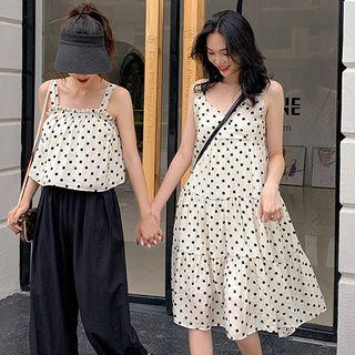 Spaghetti Strap Dotted Midi A-line Dress / Top