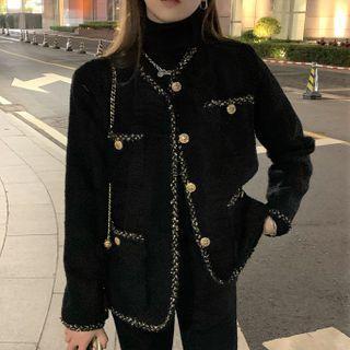 Contrast Trim Button-up Jacket / Long-sleeve Turtleneck T-shirt