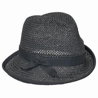 Bow-accent Woven Hat Black - One Size