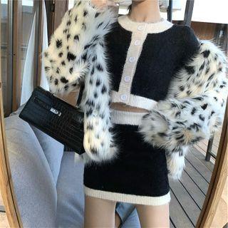 Contrast Trim Cropped Cardigan / Mini Pencil Skirt