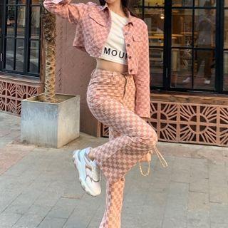 Checker Print Shirt Jacket / Wide Leg Pants