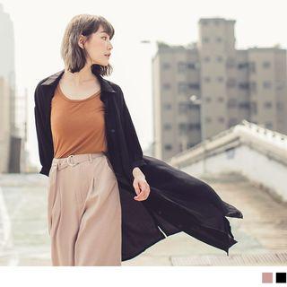 Puff Sleeve Long Chffion Shirt