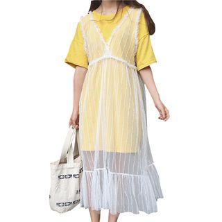 Set: Short-sleeve T-shirt + Mesh Sleeveless Dress