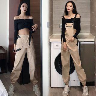 Off-shoulder Long-sleeve Crop Top / Jumper Pants