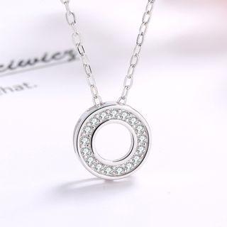 925 Sterling Silver Rhinestone Circle Pendant Necklace As Shown In Figure - One Size