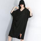 Elbow-sleeve Studded Midi Dress Black - One Size
