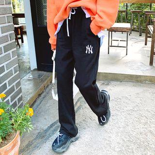 Letter-embroidered Wide-leg Sweatpants