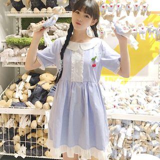 Frill Trim Collared Short Sleeve Dress