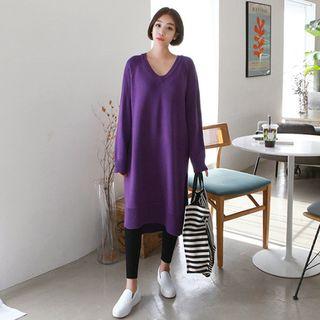 Tall Size V-neck Midi Knit Dress