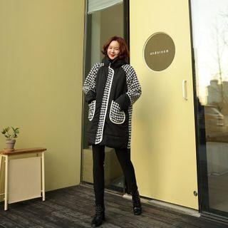 Houndstooth-panel Padding Coat Black - One Size