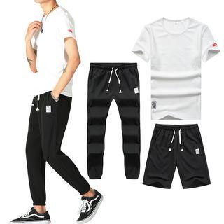 Set: Short Sleeve Plain T-shirt + Plain Shorts + Long Pants