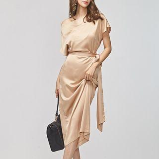 Elbow-sleeve Midi Party Dress