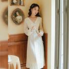 Long-sleeve Lace Midi Dress With V-neck