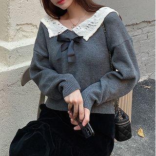 Lace Trim Sweater / A-line Skirt