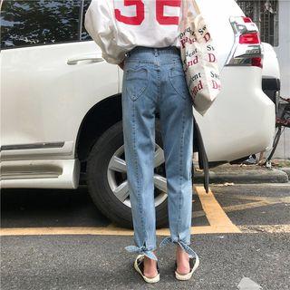 Bow-accent High-waist Cropped Straight-leg Jeans