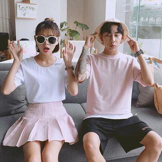 Couple Matching Plain Short-sleeve T-shirt / Pleated Skirt / Lettering Shorts