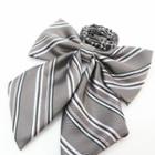 Striped Ribbon Bow Tie Gray - One Size