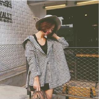 Checked Hooded Button Jacket
