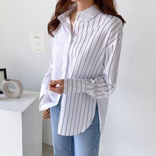 Drop-shoulder Stripe Panel Shirt