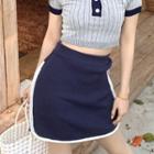 Contrast Trim Mini Pencil Skirt 50046# - Skirt - Blue - One Size