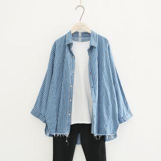 Long-sleeve Striped Oversized Denim Shirt