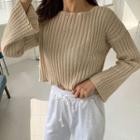 Bell-sleeve Ribbed Cropped Knit Top