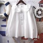 Floral Embroidery Doll-collar Blouse White - One Size