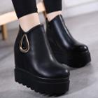 Faux Leather Platform Hidden Wedge Ankle Boots