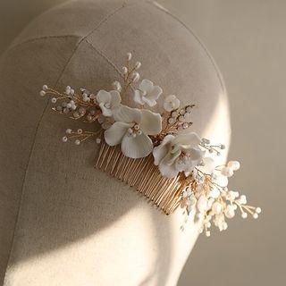 Flower Ceramic Hair Comb / Earring