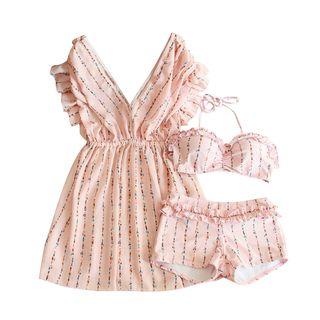 Set: Print Bikini + Frill Trim Cover-up