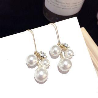 Rhinestone Faux Pearl Dangle Earring 1 Pair - Steel Pin - Gold - One Size