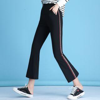 Contrast Trim Boot-cut Band-waist Pants