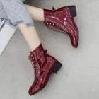 Patent Leather Bow Accent Lace-up Short Boots
