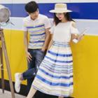 Couple Matching Striped Short-sleeve Polo Shirt / A-line Dress