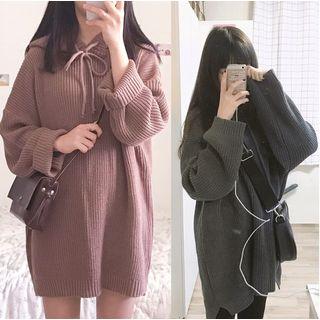 Plain Mini Knit Hoodie Dress