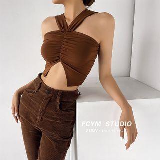 Slit-front Ruched Halter Top