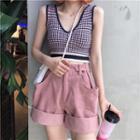 Crop Plaid Knit Tank Top As Shown In Figure - One Size