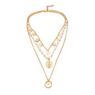 Alloy Shell & Disc Pendant Layered Necklace 8022 - One Size