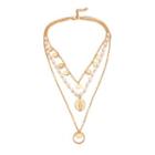 Alloy Shell & Disc Pendant Layered Necklace 8022 - One Size